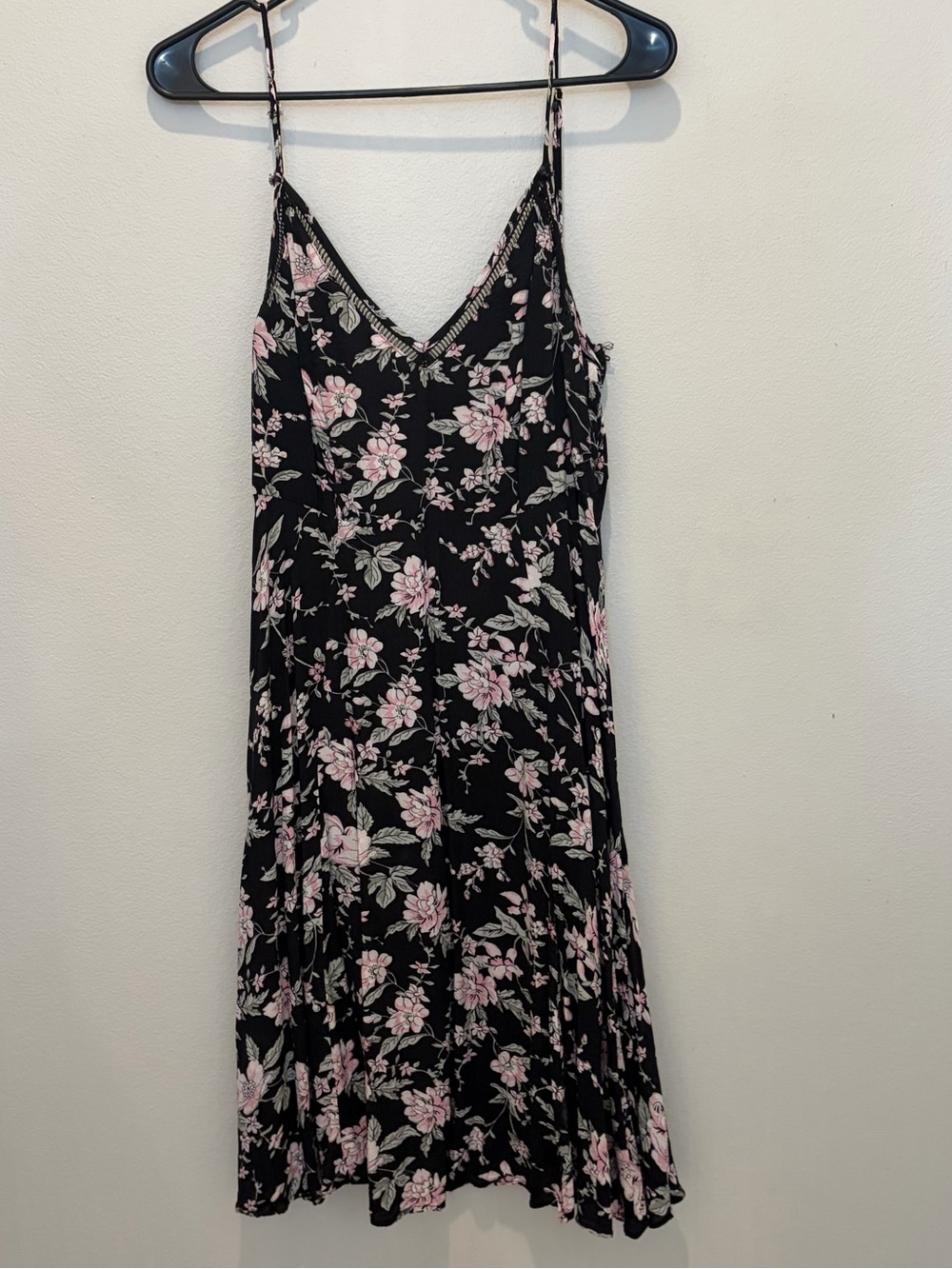 Lulu's Black Slip Dress with Pink Floral Print